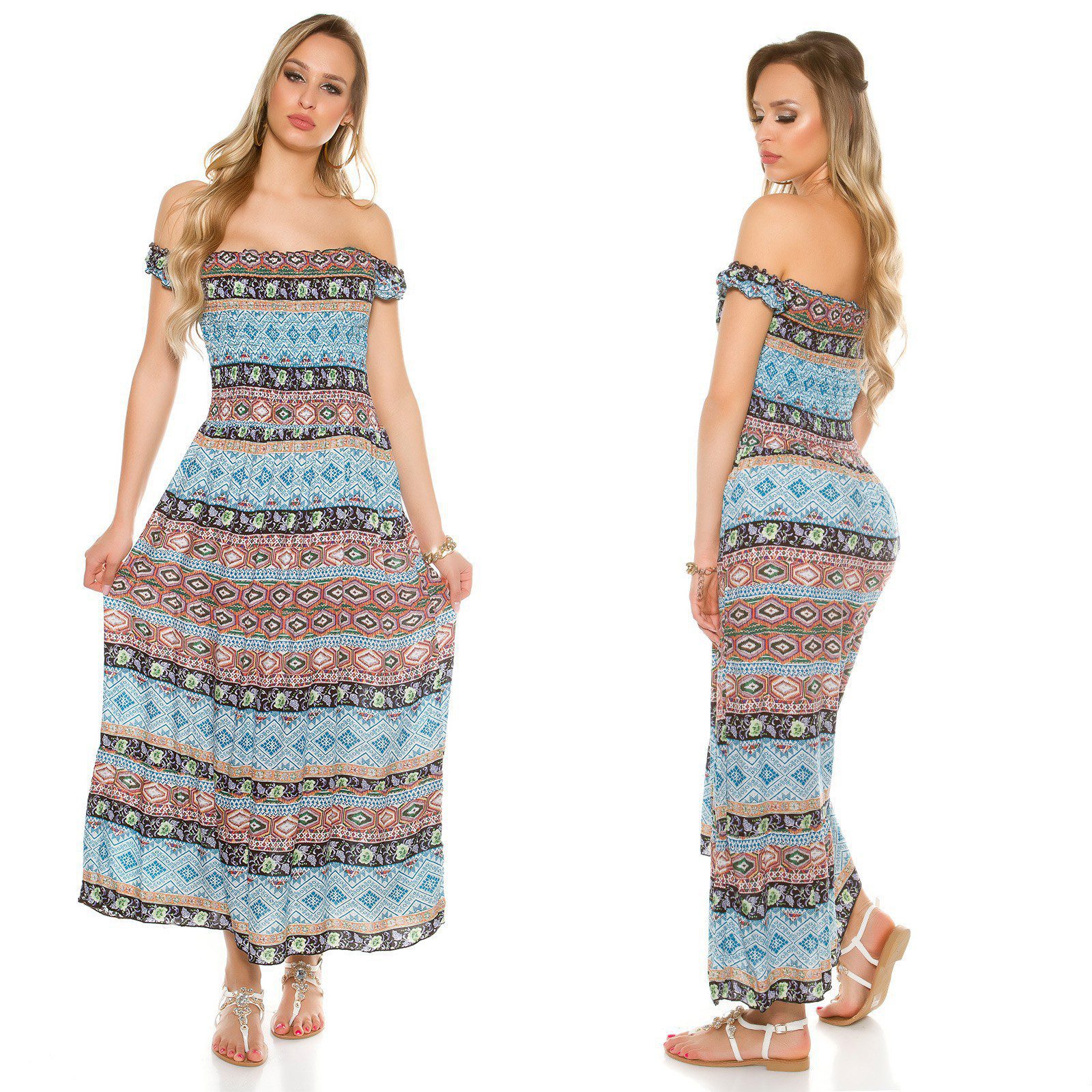 Robe longue été fashion PHILIPPINE couleur bleu turquoise