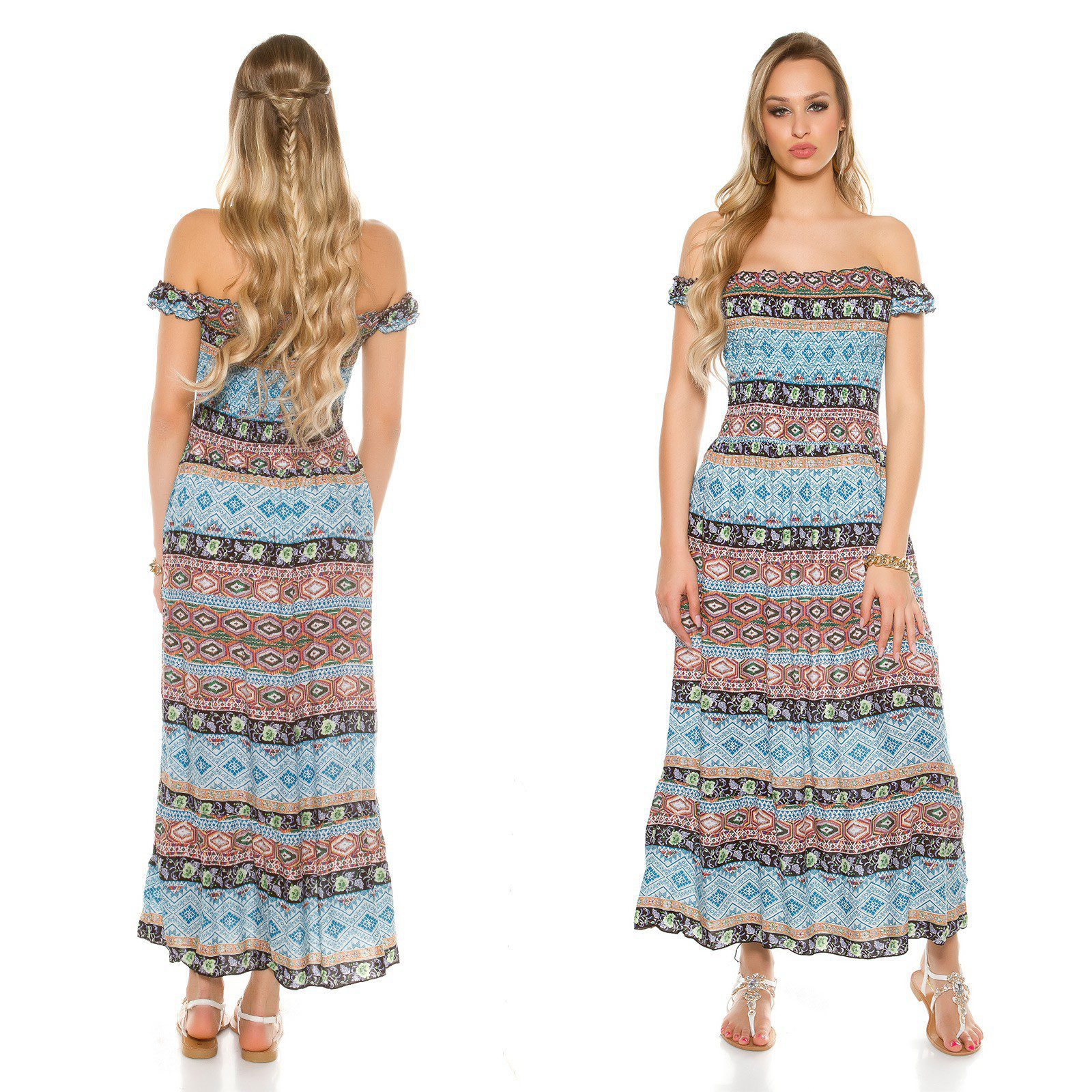 Robe longue été fashion PHILIPPINE couleur bleu turquoise – Image 3