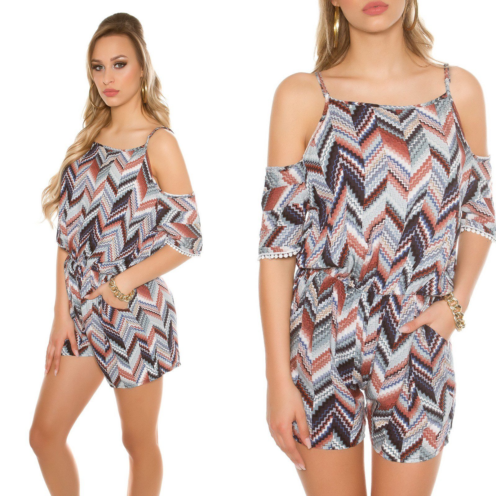 Combishort femme imprimé chevrons MARIE couleur gris