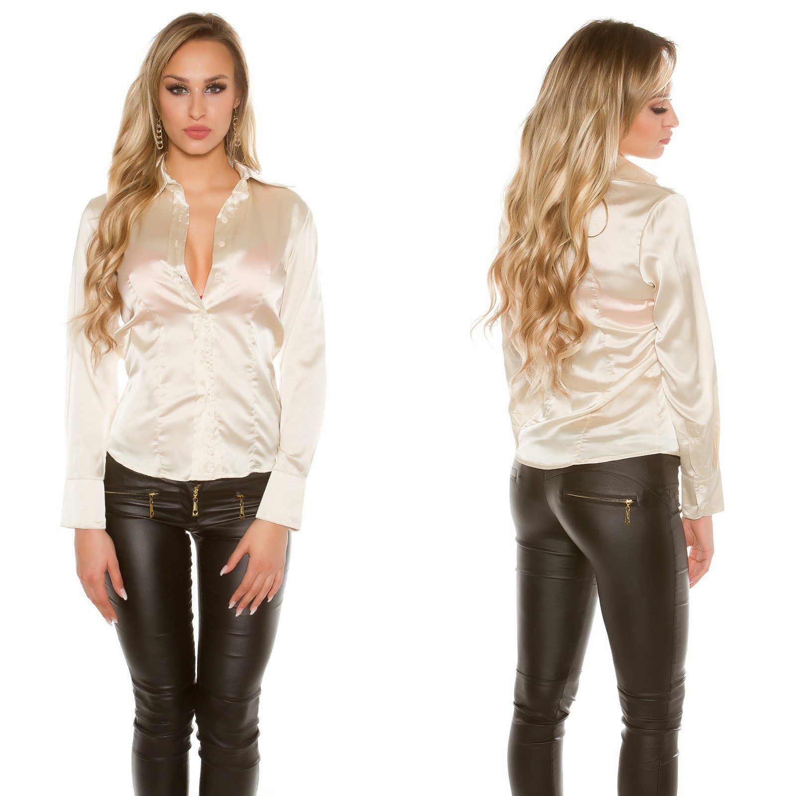 Chemisier satin soyeux fashion woman AMELIE couleur beige – Image 4