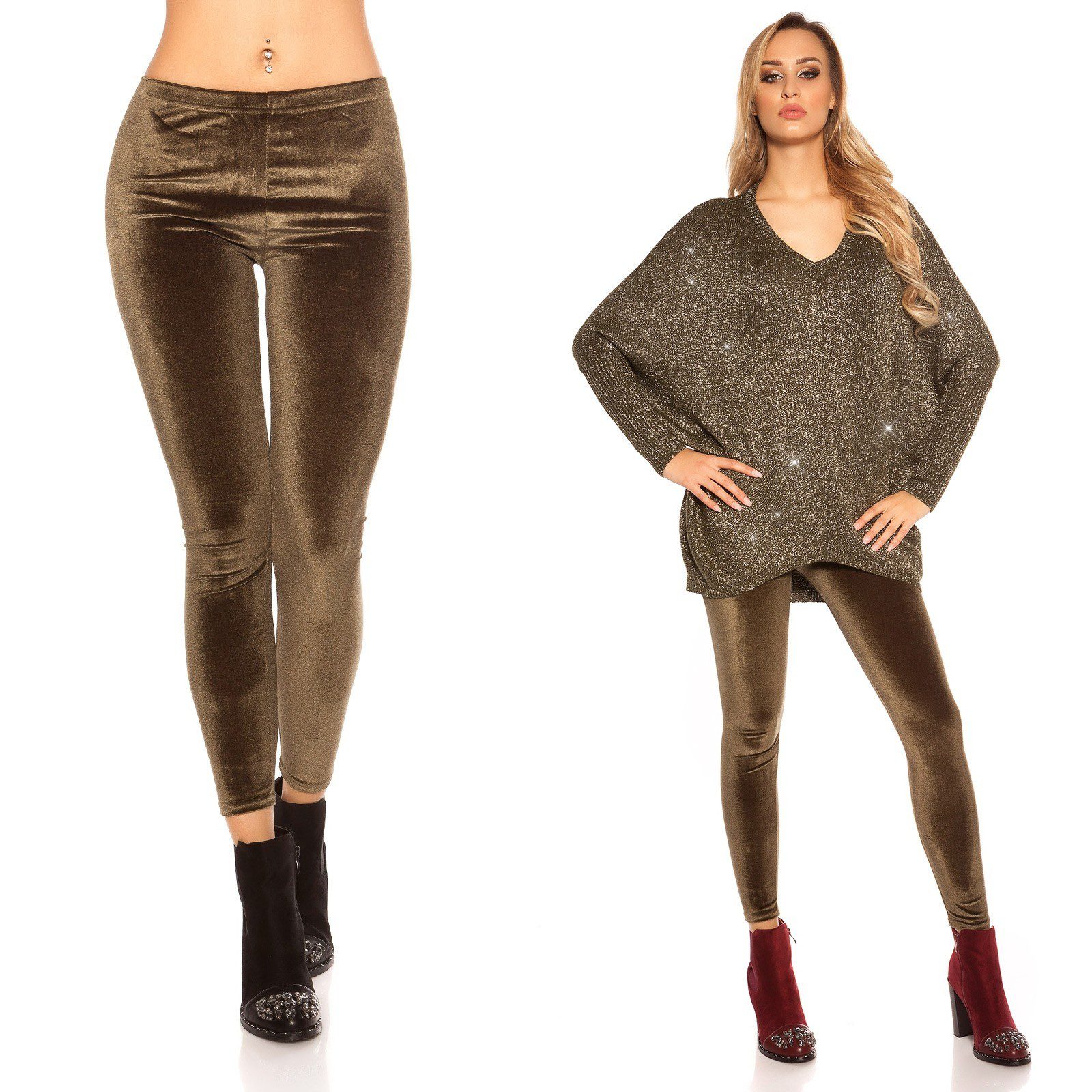 Leggings femme fashion et sexy en velours FATIA couleur kaki – Image 4