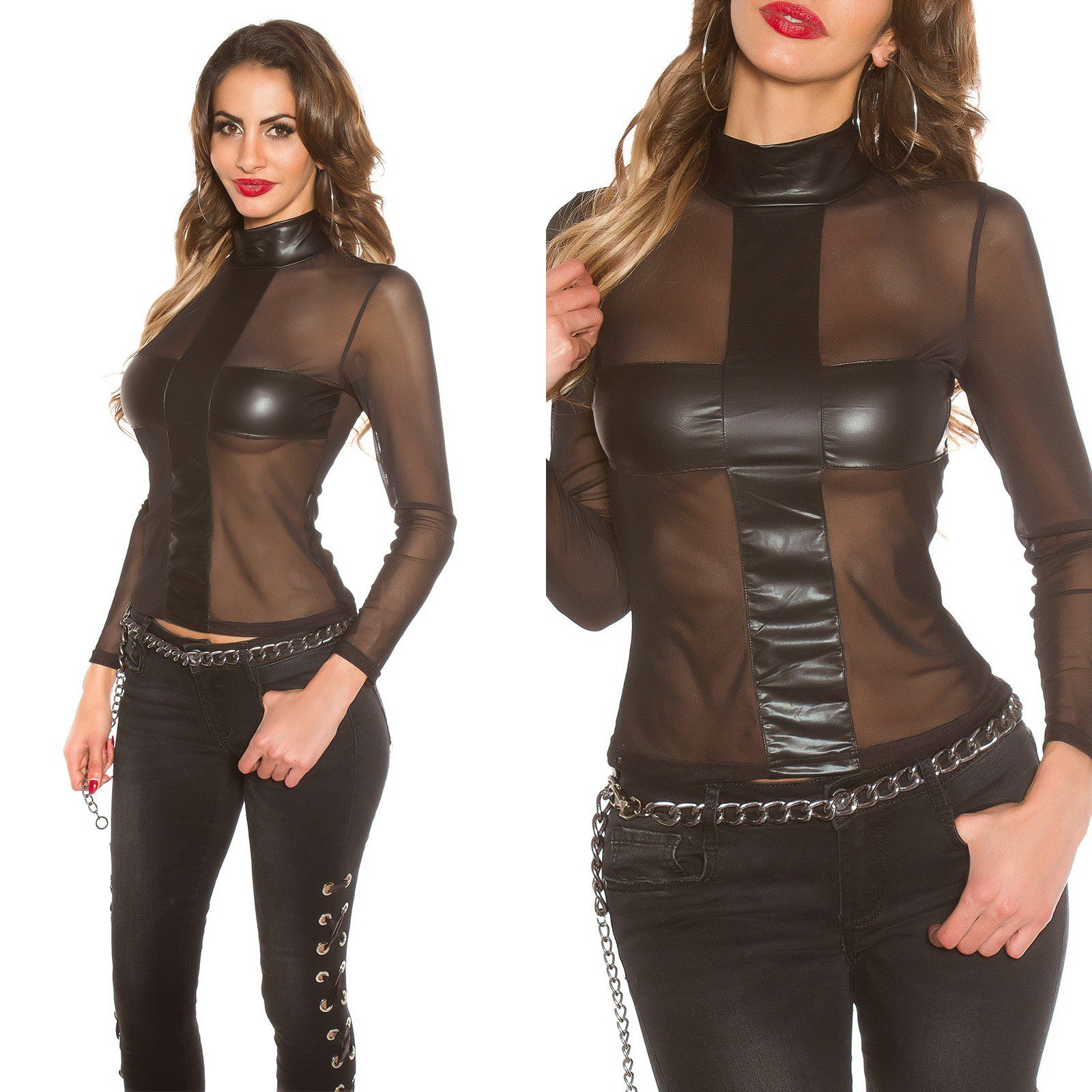 Top manches longues en mousseline femme JULIE couleur noir