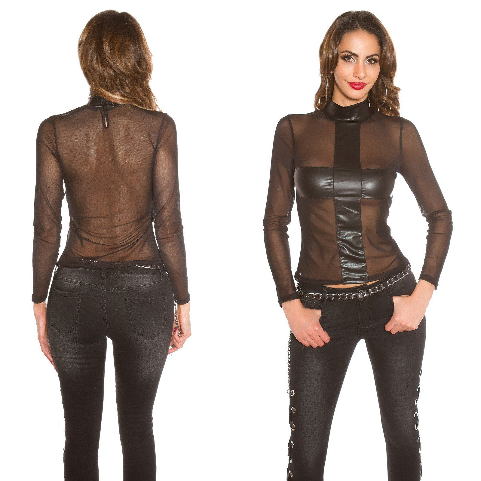 Top manches longues en mousseline femme JULIE couleur noir – Image 2