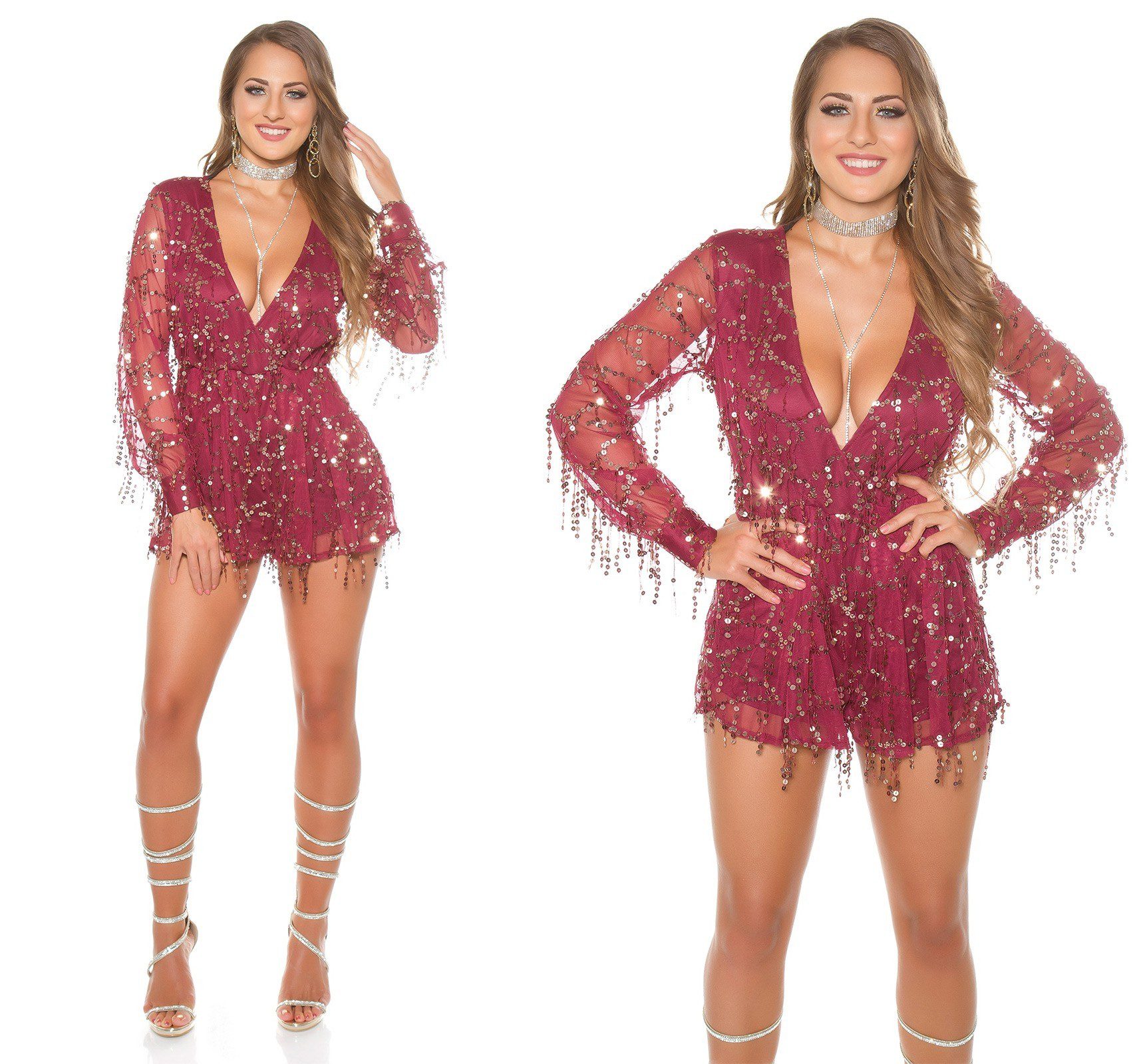 Combishort à paillettes femme sexy ANTONIA couleur bordeaux – Image 4