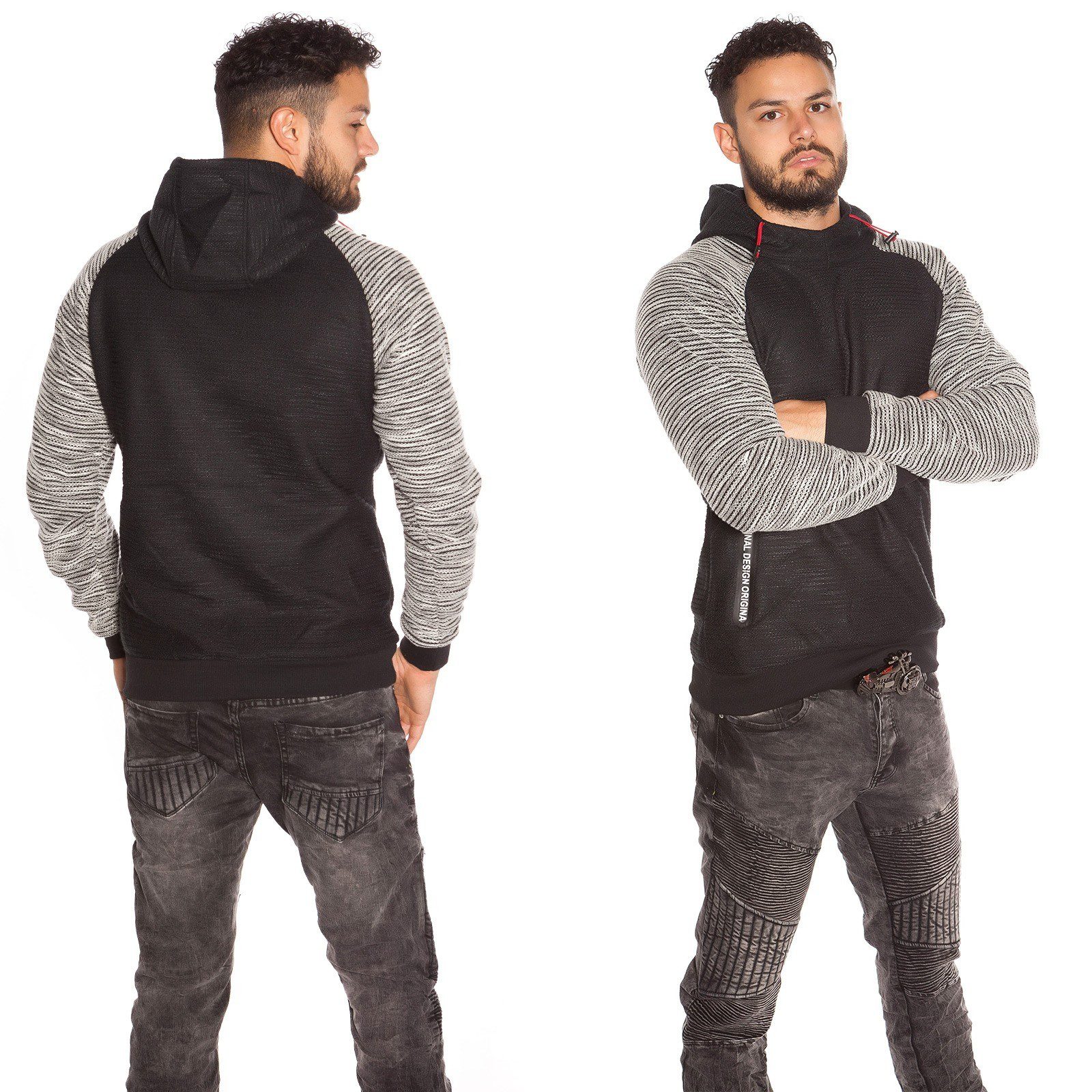 Sweat à capuche homme avec poches JOHAN couleur noir gris – Image 3