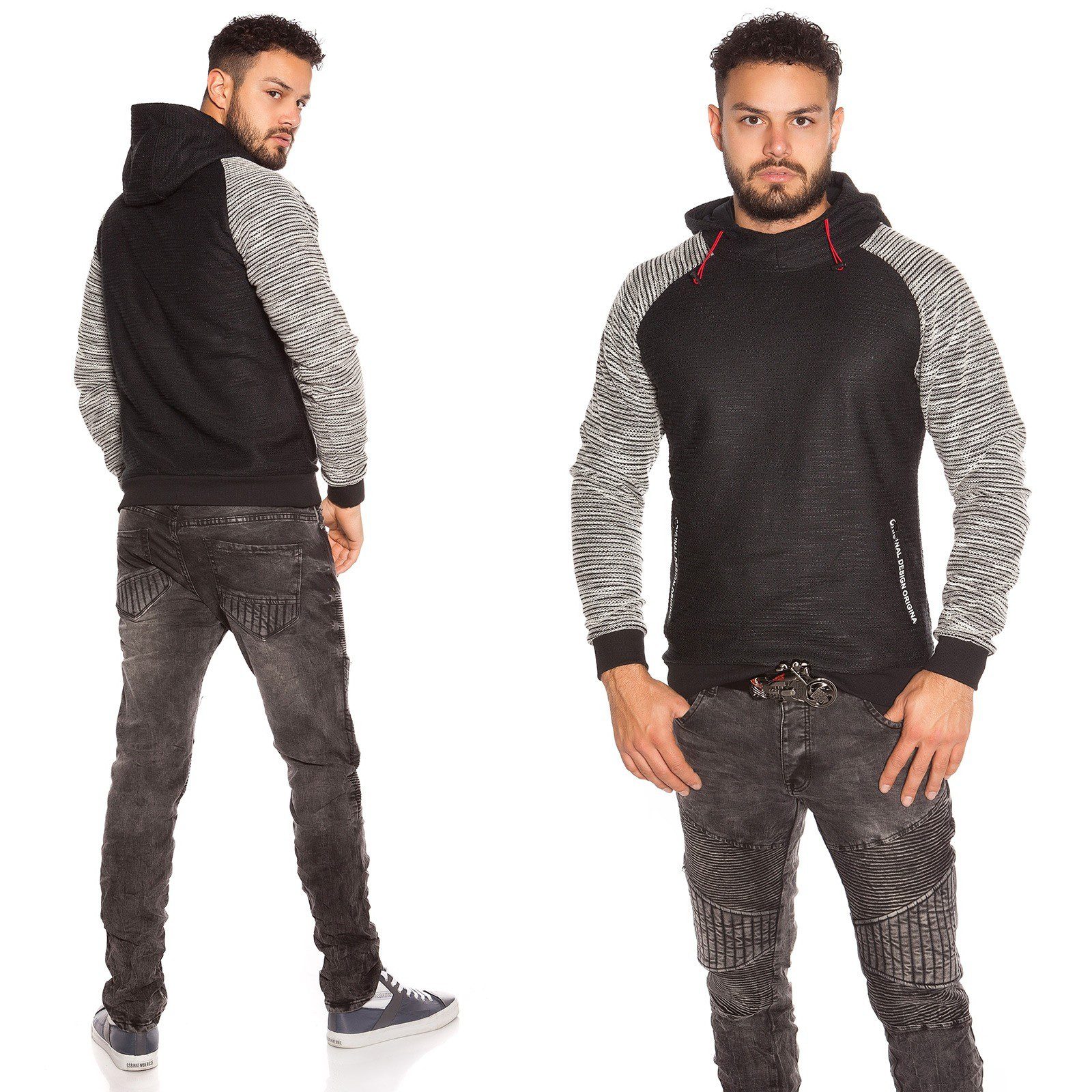 Sweat à capuche homme avec poches JOHAN couleur noir gris – Image 4