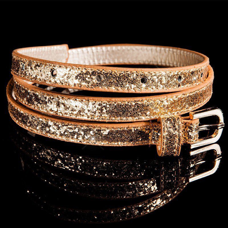 Ceinture fine à strass femme tendance NINOU couleur marron/or