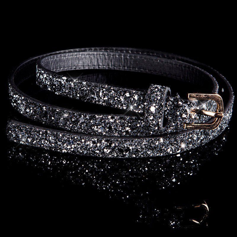 Ceinture fine à strass femme tendance NINOU couleur noir/argent