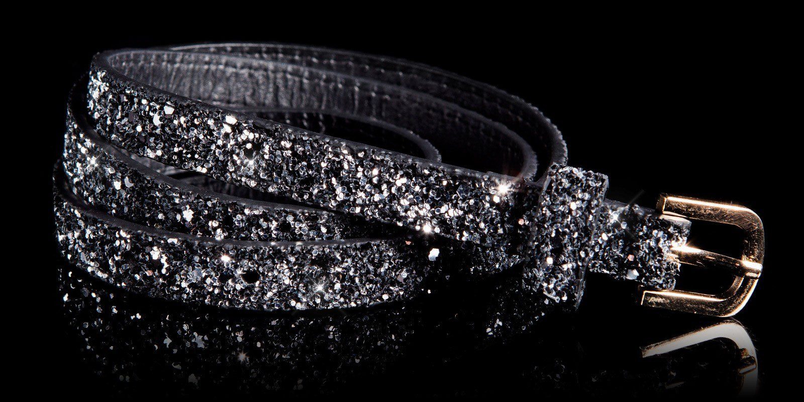 Ceinture fine à strass femme tendance NINOU couleur noir/argent – Image 3