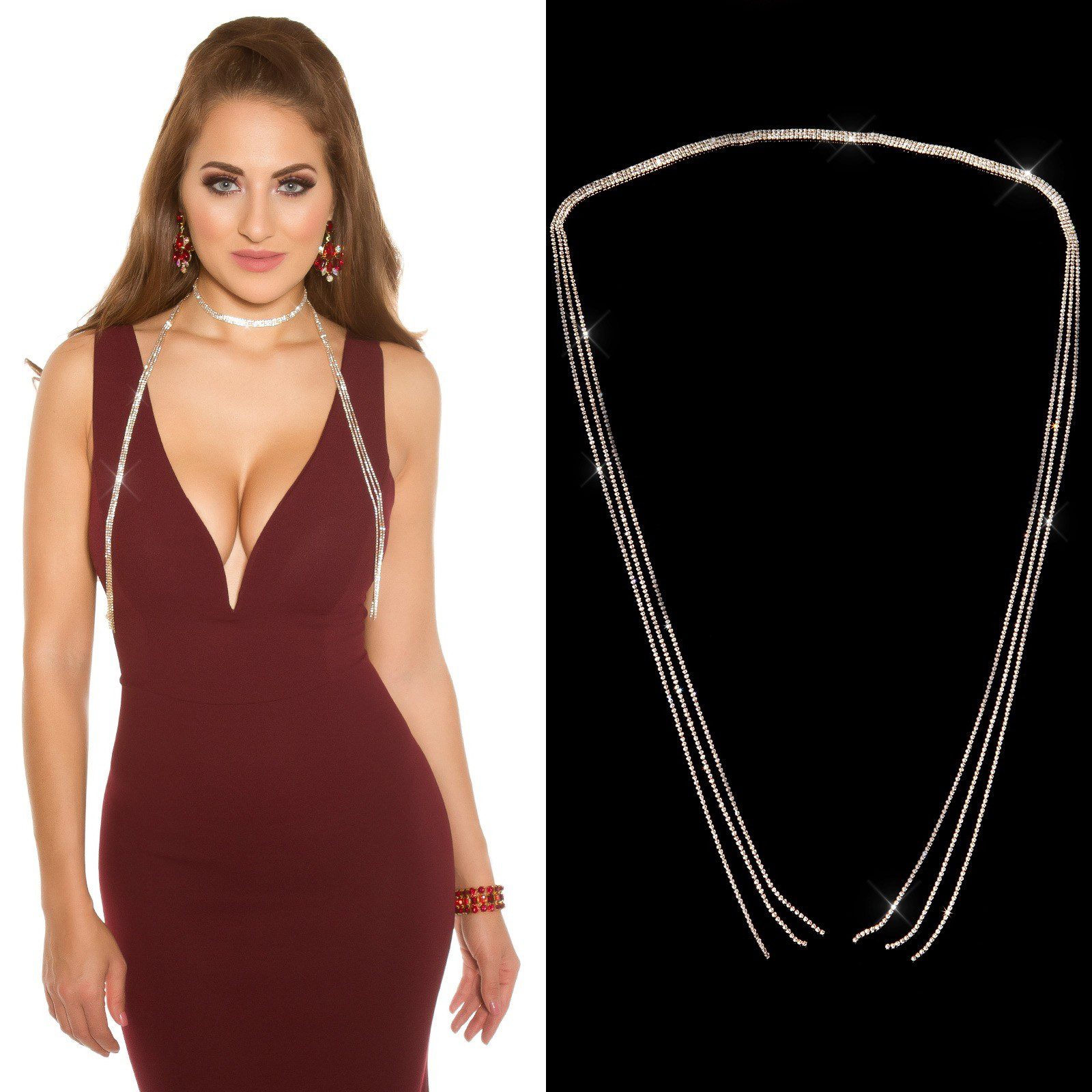 Collier sexy sans attache avec strass ANNE couleur or – Image 2