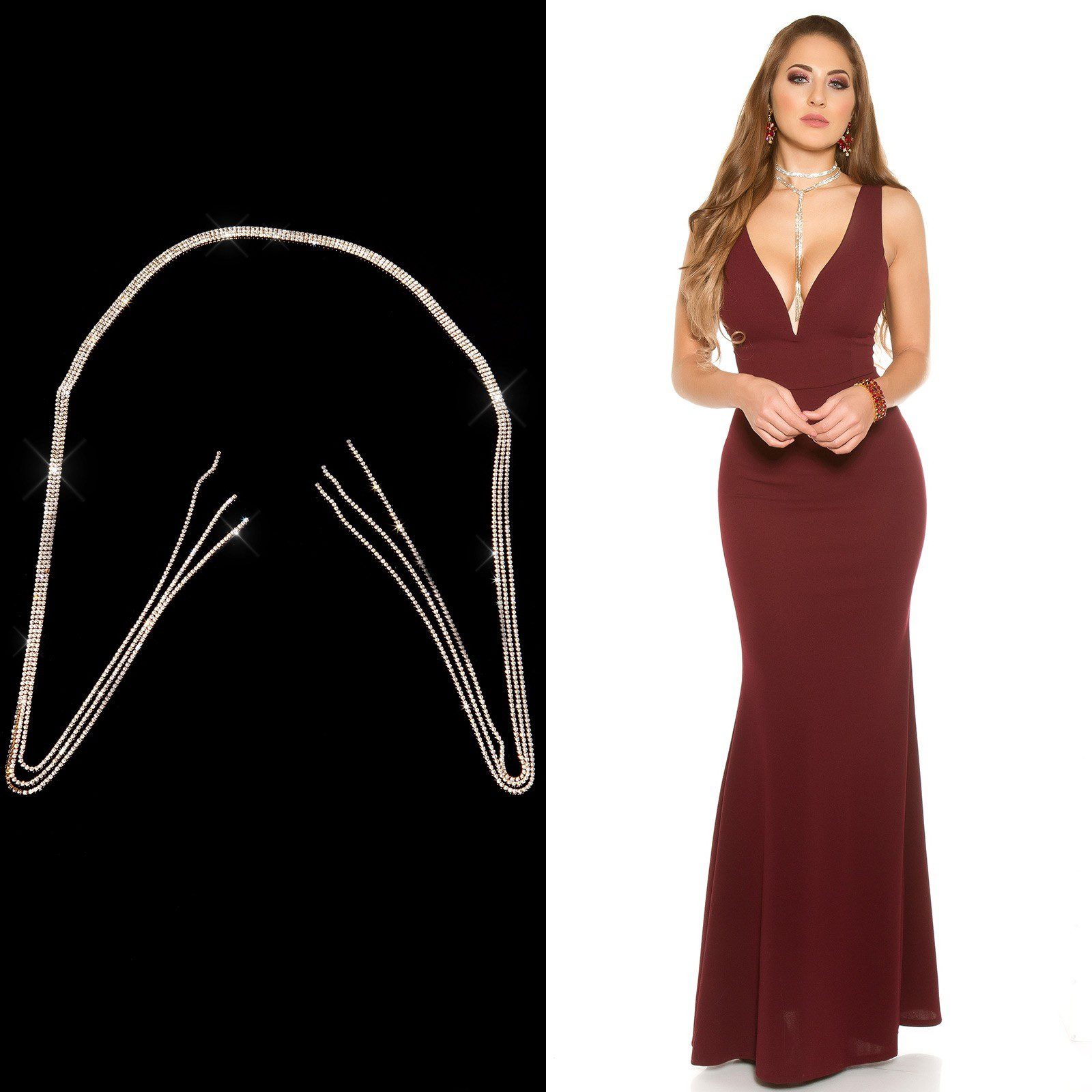 Collier sexy sans attache avec strass ANNE couleur or – Image 4