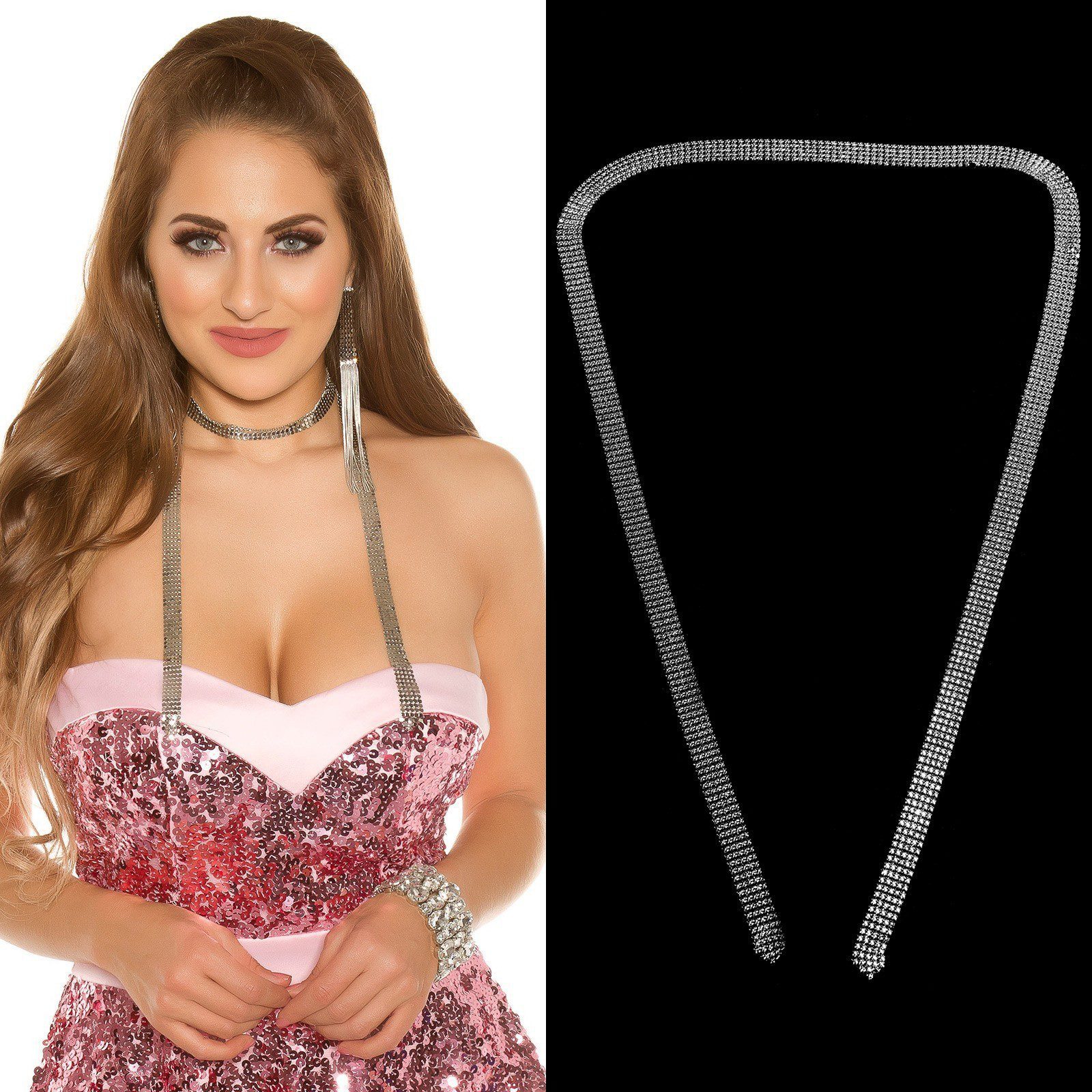 Collier sexy sans attache avec strass LAURE couleur argent