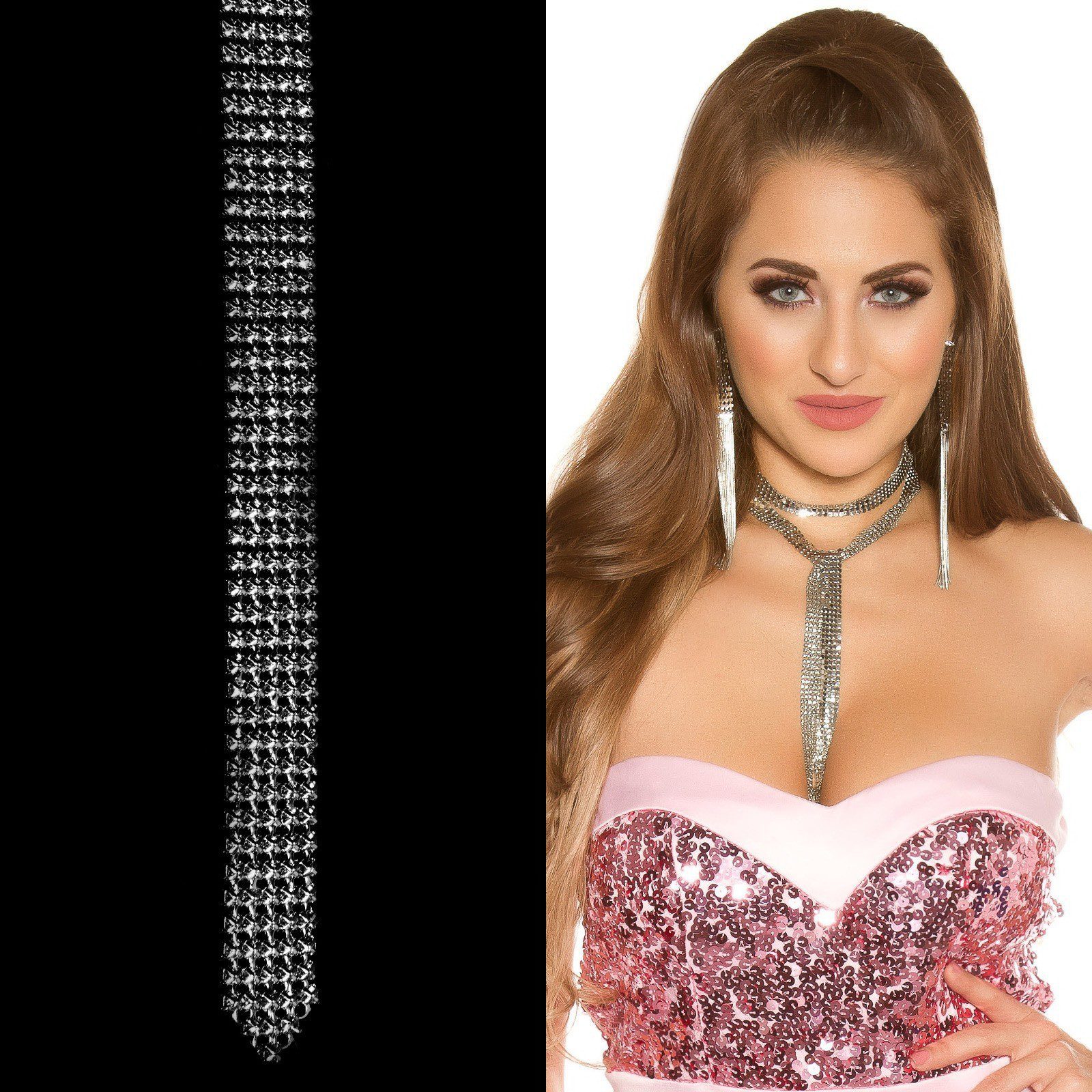 Collier sexy sans attache avec strass LAURE couleur argent – Image 3