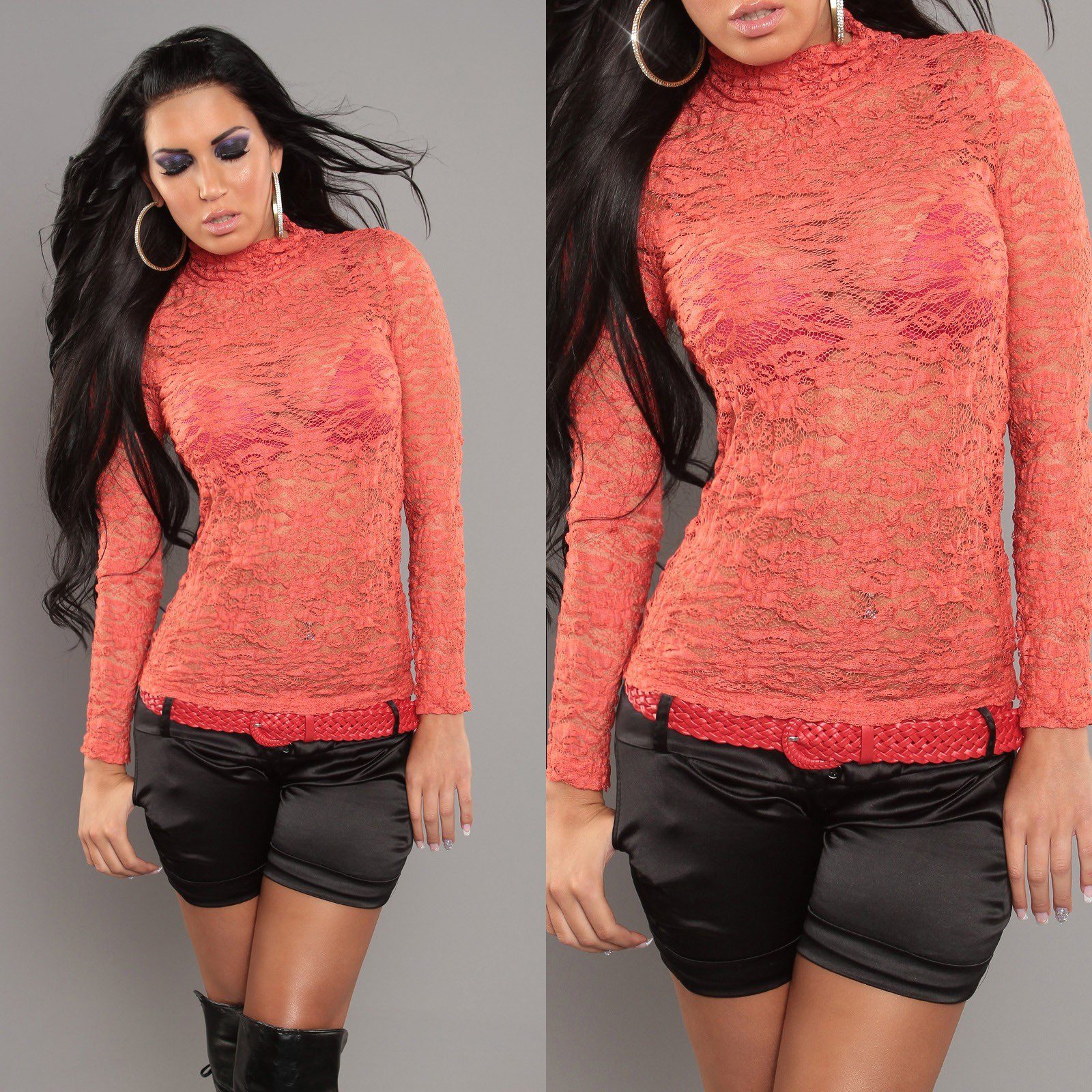 Top en dentelle femme sexy col roulé TINA – Image 4