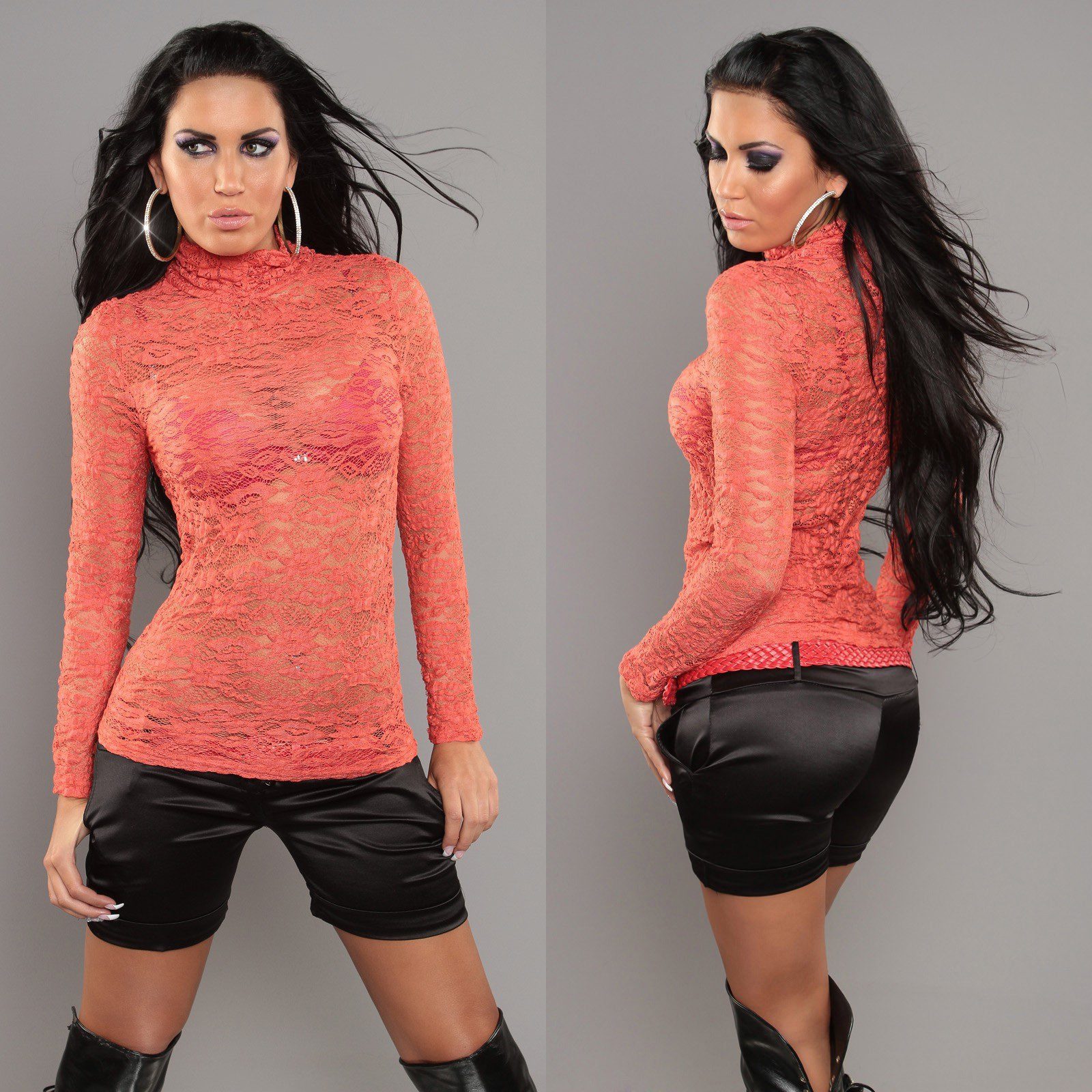 Top en dentelle femme sexy col roulé TINA – Image 3