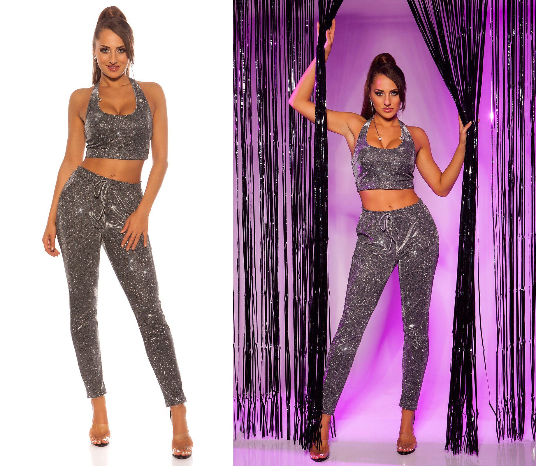 Pantalon femme sexy avec paillettes ASTRID couleur argent