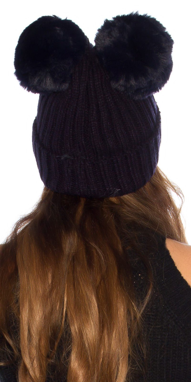 Bonnet femme double Pompons JULIETTA couleur marine – Image 3