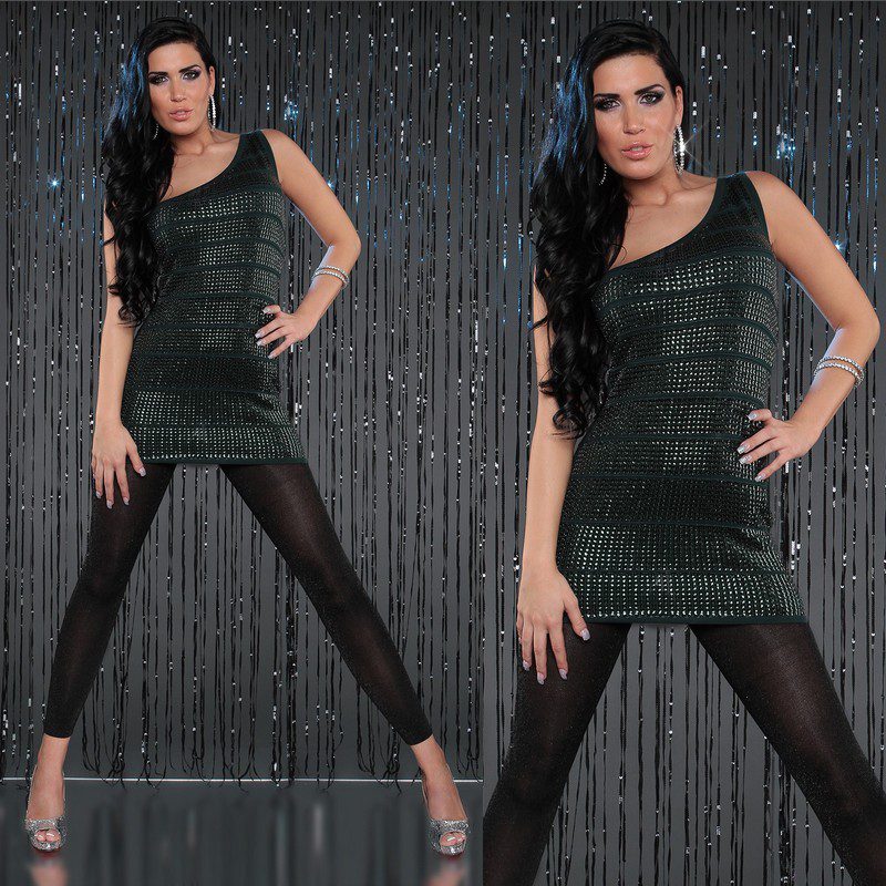 Robe de soiree disco a paillettes couleur vert – Image 3