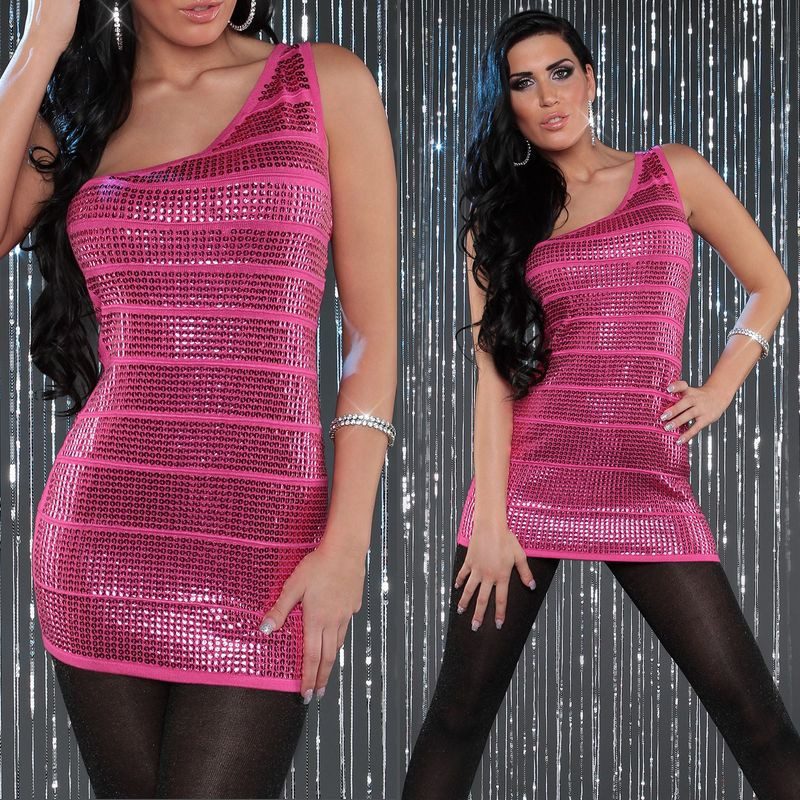 Robe de soiree disco a paillettes couleur fushia