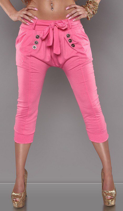 Sarouel femme fashion à poches et ceinture couleur fushia – Image 2