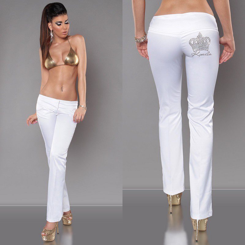 Pantalon femme fashion avec strass CLARA couleur blanc