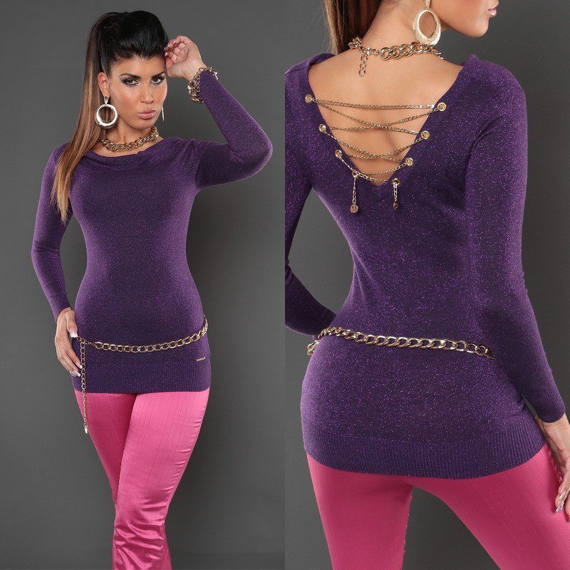 Pull femme fashion long ENZA couleur mauve – Image 2
