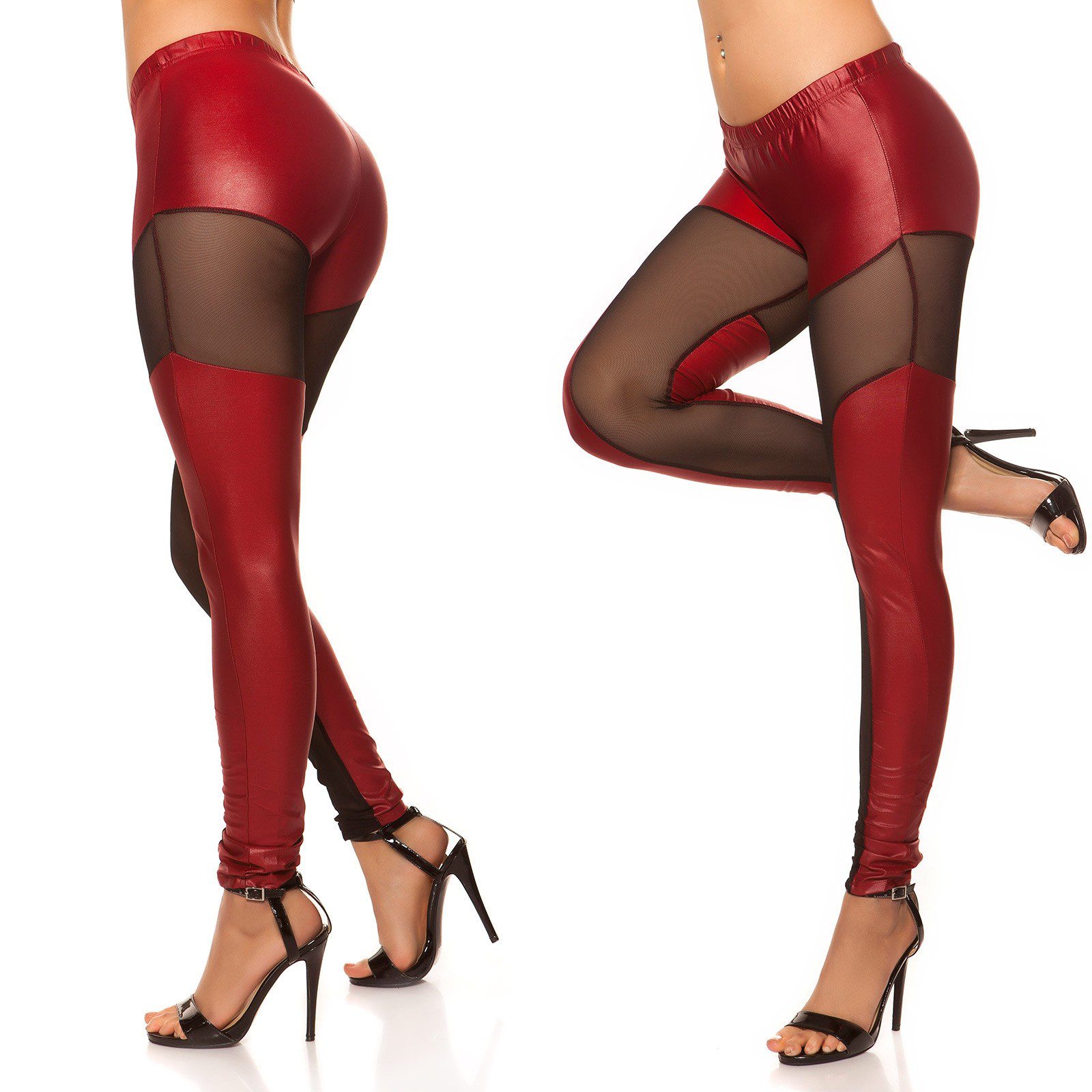 leggings fashion femme KouCla couleur bordeaux – Image 3