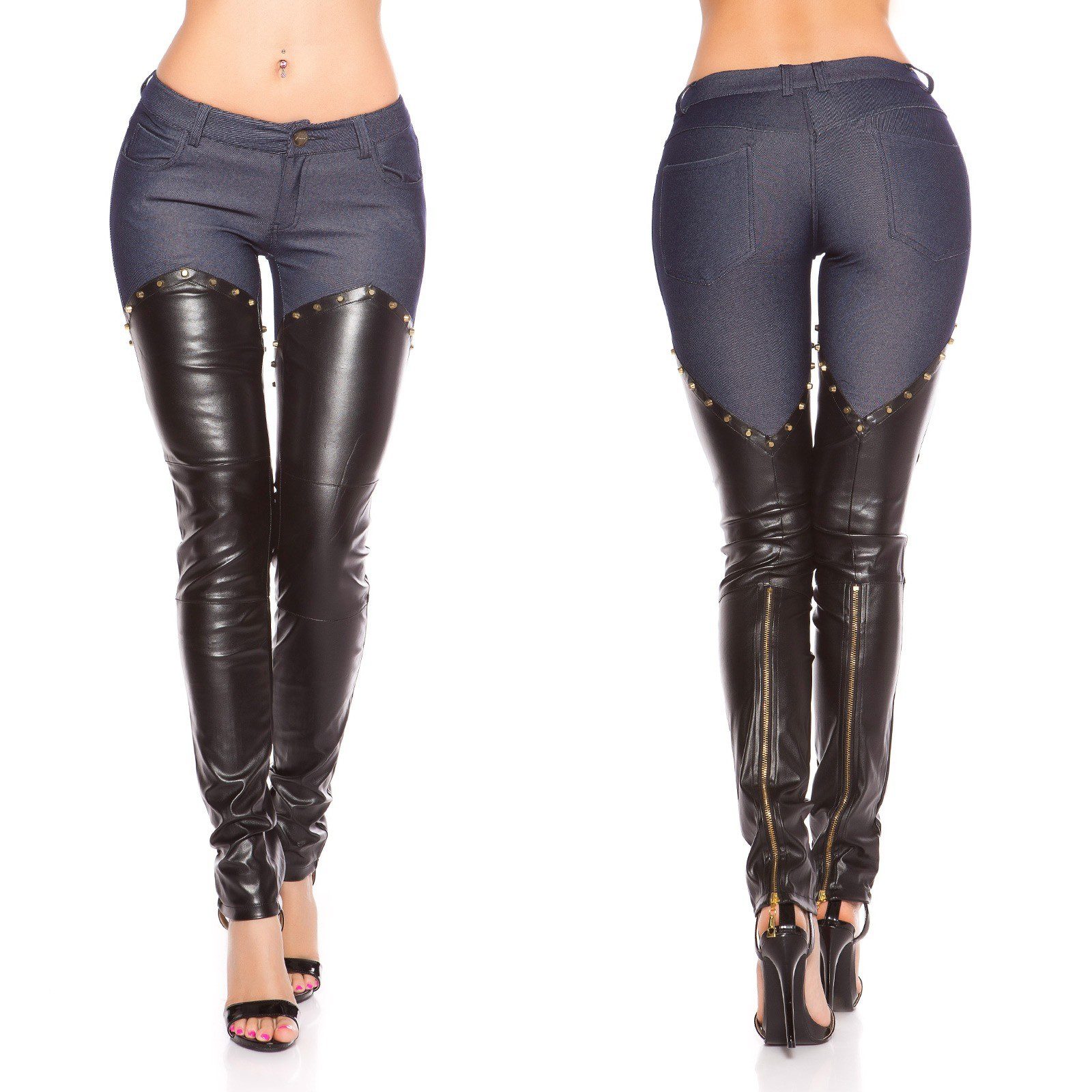 Pantalon cuissardes simili femme sexy ELLY couleur bleu jeans