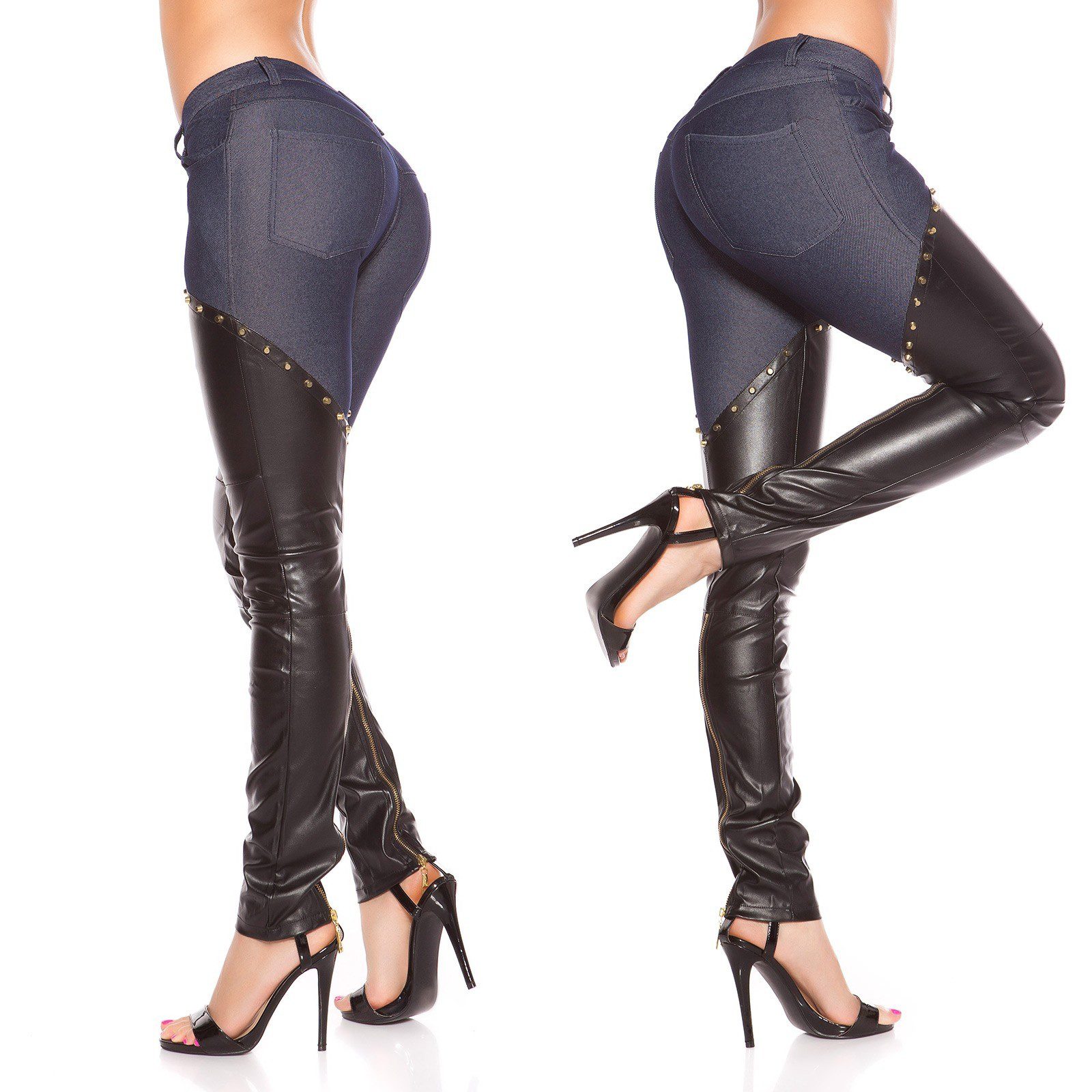 Pantalon cuissardes simili femme sexy ELLY couleur bleu jeans – Image 4