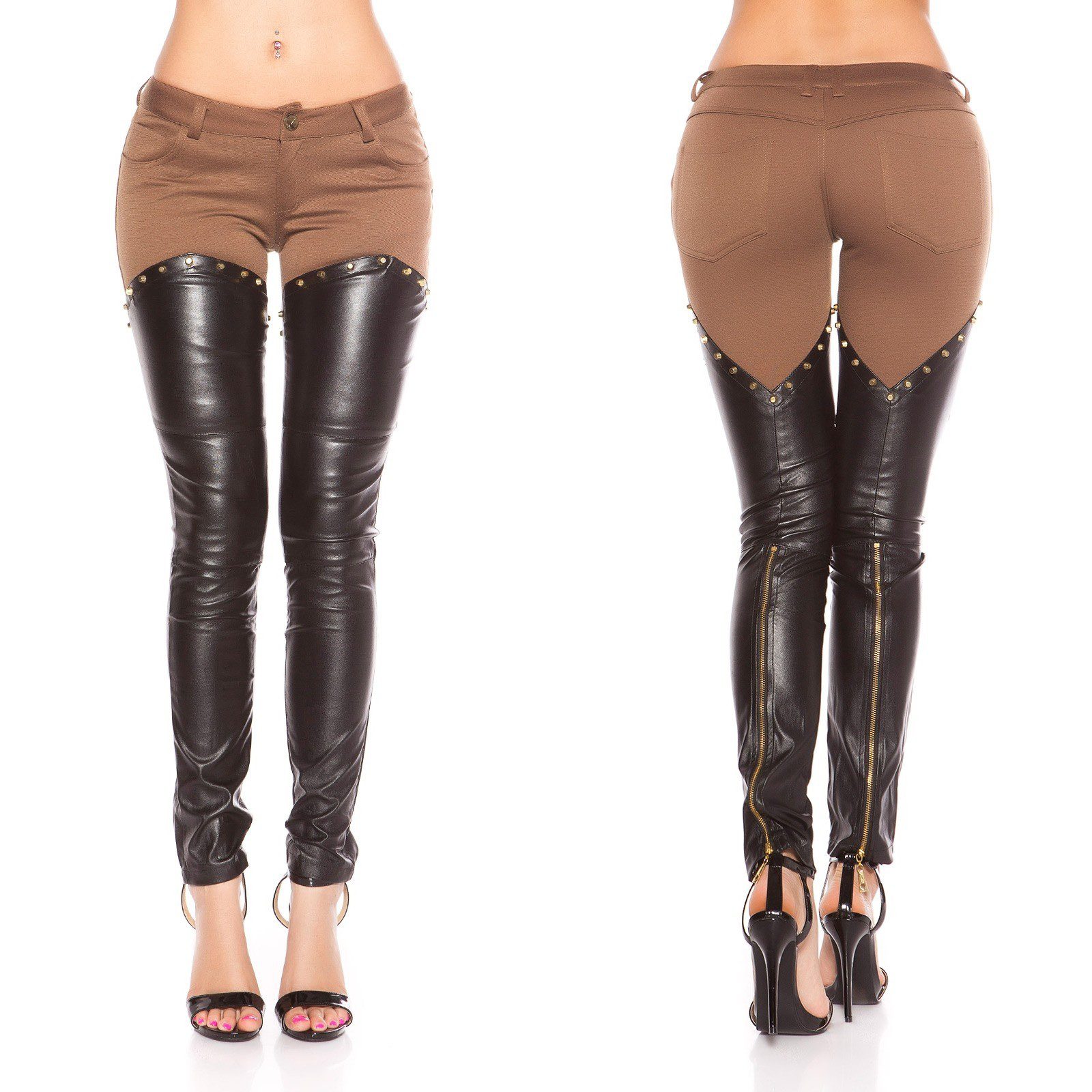 Pantalon cuissardes simili femme sexy ELLY couleur cappuccino