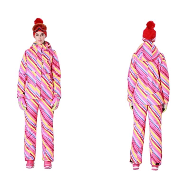 Pantalon ski femme élastique avec bretelles et motifs de couleurs – Image 4