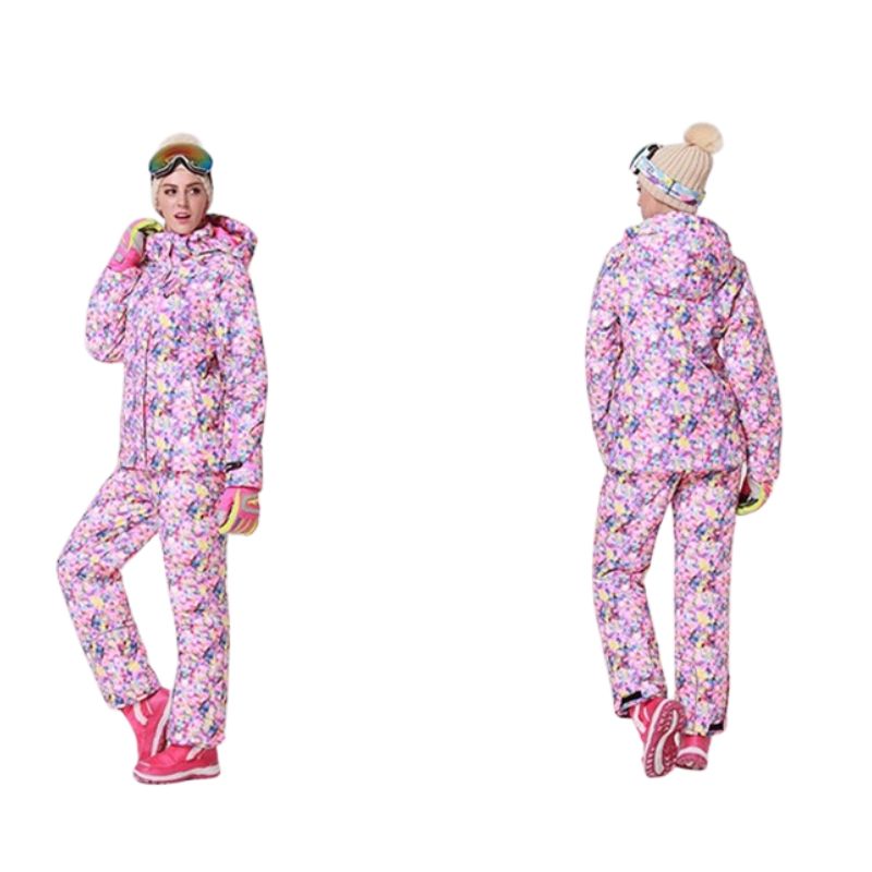 Pantalon ski femme élastique avec bretelles et motifs de couleurs – Image 3