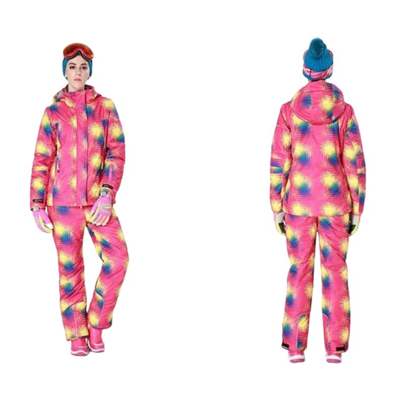 Pantalon ski femme élastique avec bretelles et motifs de couleurs – Image 2