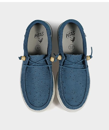 Tennis femme ultra-légère Semelle épaisse Plate Lacet élastiqué Chaussant large PITAS Coloris blanc ou bleu – Image 4