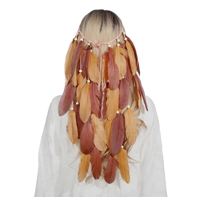 Coiffe Indienne à Plumes Marron et Jaune