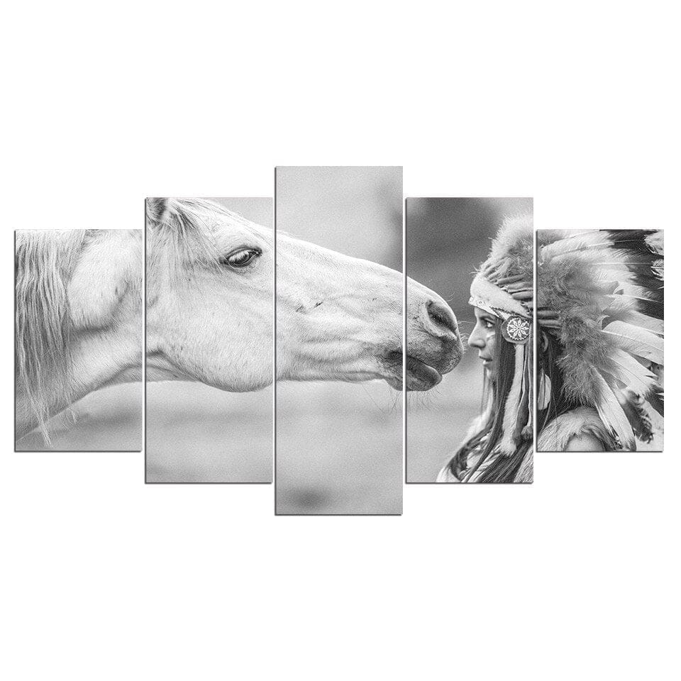 Tableau Indien Amérindienne et sa Jument