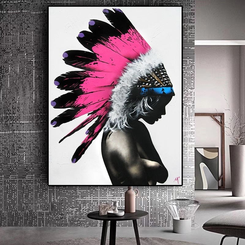 Tableau Indien Femme coiffe rose – Image 3