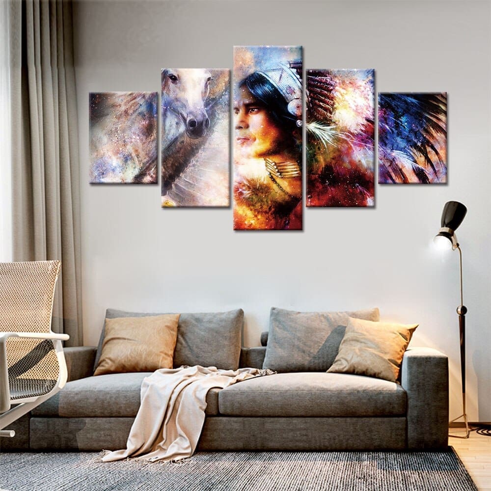 Tableau Indien Cheval de Tribu et son Chef – Image 3