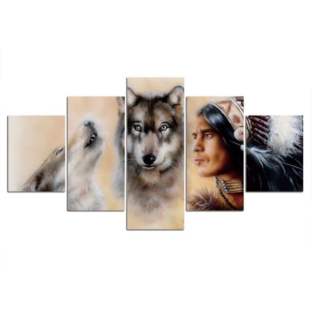 Tableau Indien Les Loups de Tribu – Image 2