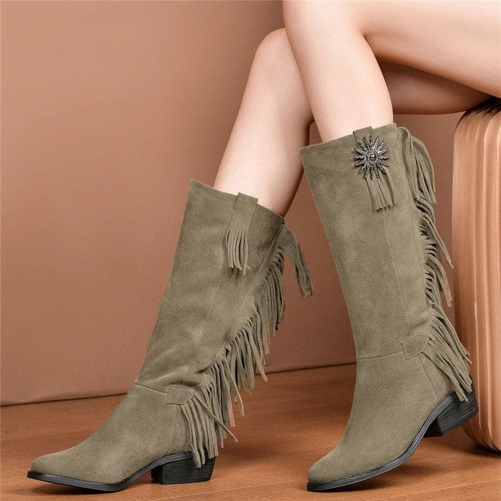 Bottes Indiennes en Suédine Vert Armé – Image 6