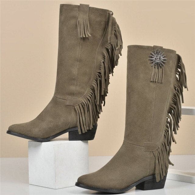 Bottes Indiennes en Suédine Vert Armé – Image 2