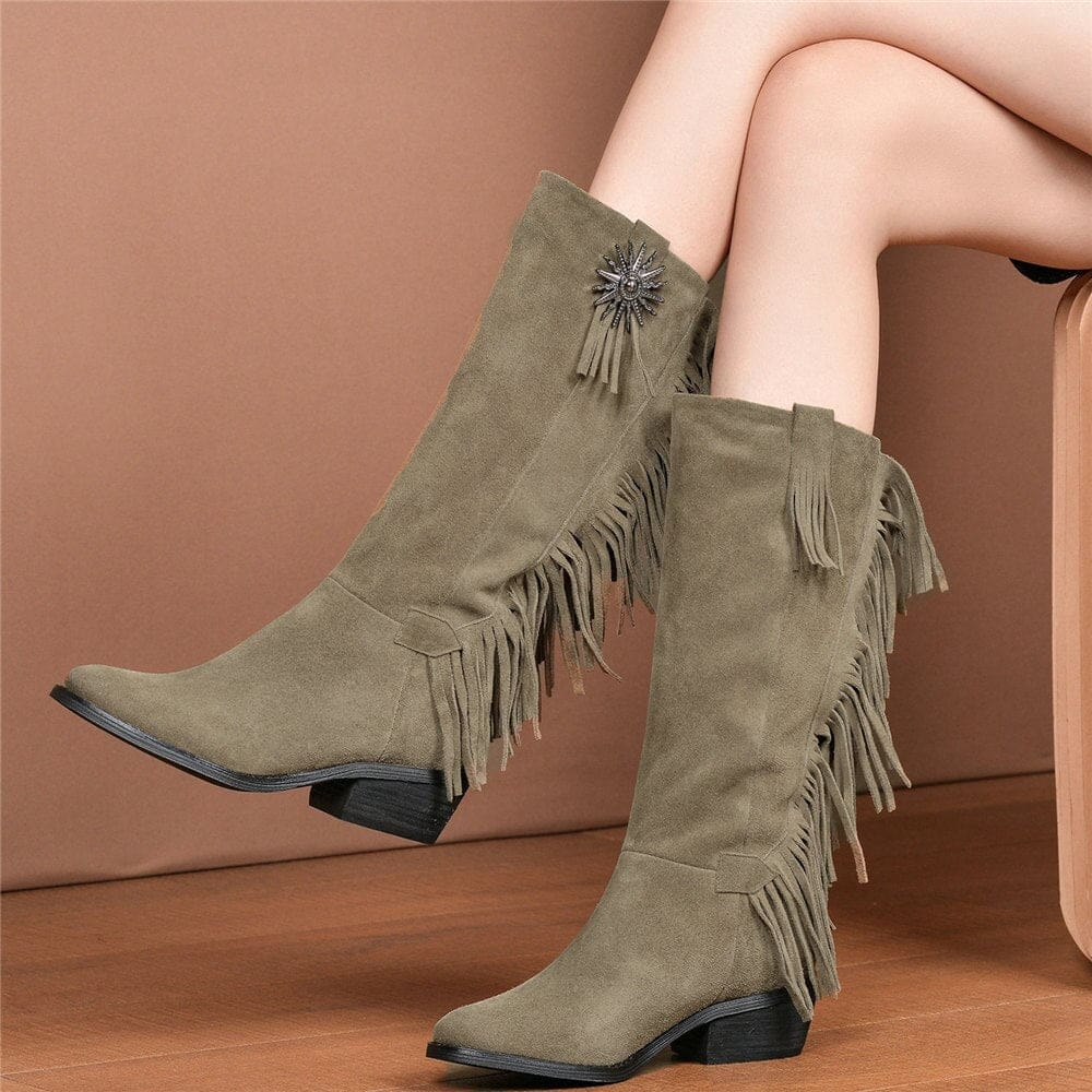 Bottes Indiennes en Suédine Vert Armé – Image 5