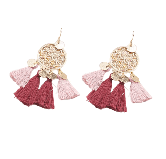 Boucle d’Oreille Attrape-Rêve Rose Bordeau – Image 2