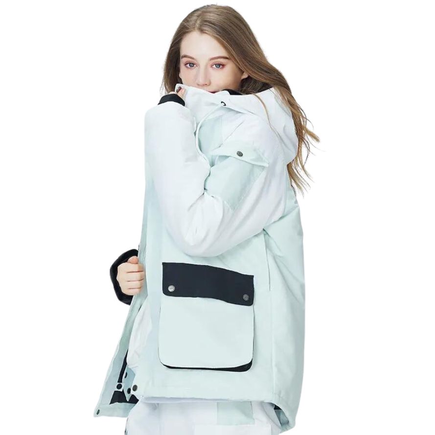 Veste de ski femme bleue moderne avec poches colorées – Image 3