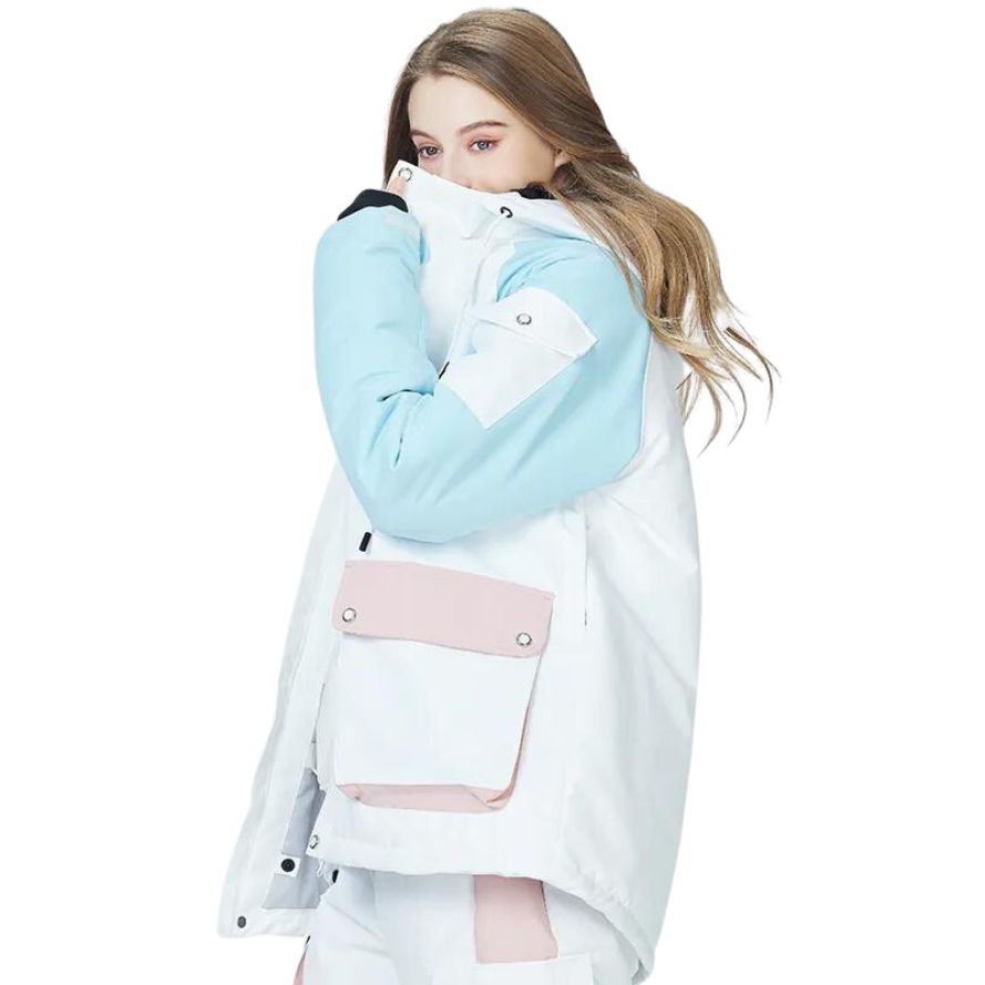 Veste de ski femme blanche moderne avec poches colorées – Image 2