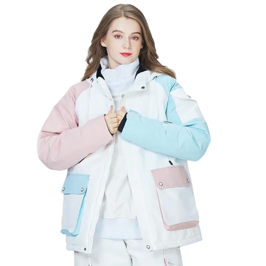 Veste de ski femme blanche moderne avec poches colorées – Image 3